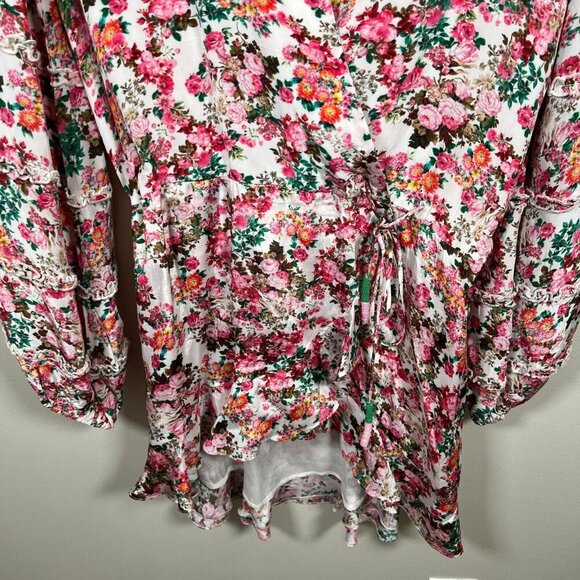 Rococo Sand Vie Mini Dress Size XL Floral Pink Ruffle Resort Wear Vacation Wrap - Picture 8 of 13